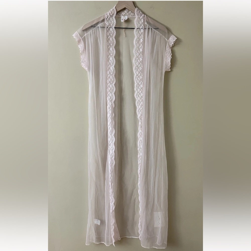 Vintage Sheer Robe Pink Lace Medium Lingerie